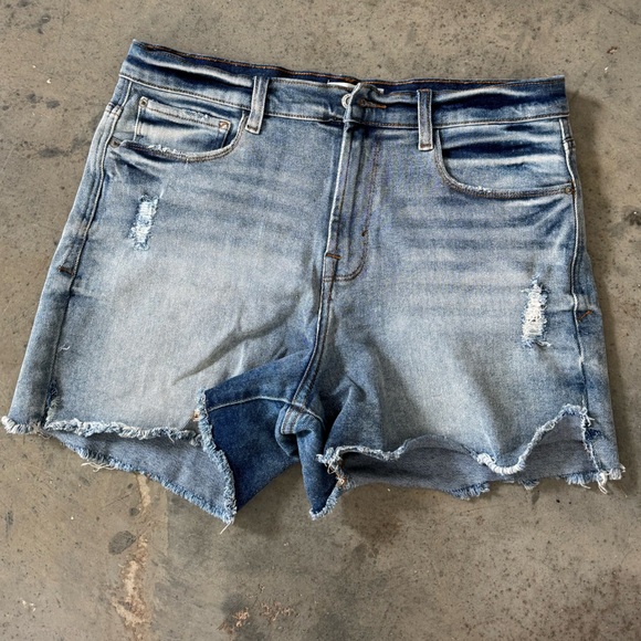 Kensie Distressed Denim Shorts - Blue - Picture 2 of 4